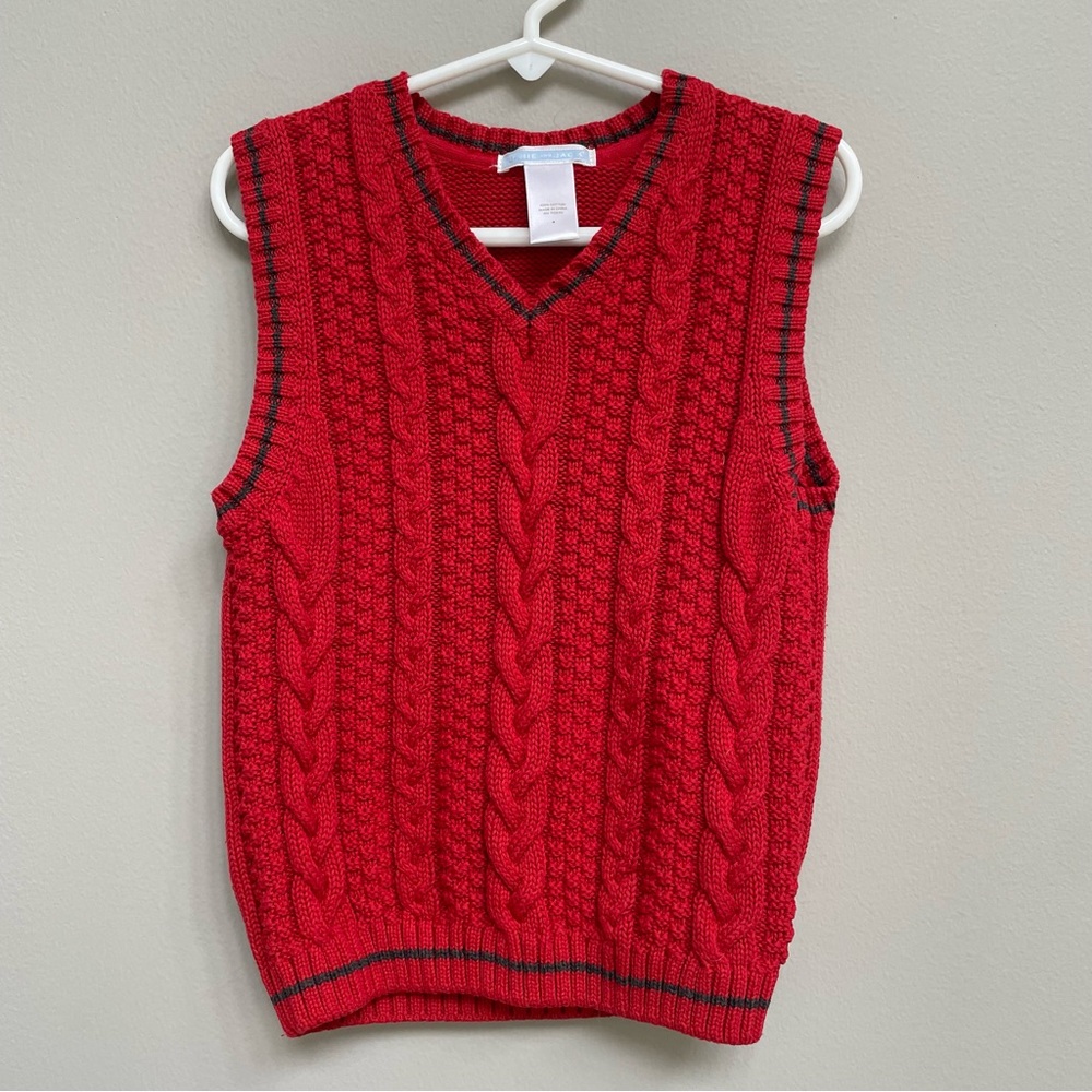 JANIE & JACK “Holiday Hero” Red V-Neck Cable Knit Sweater Vest - Size 4